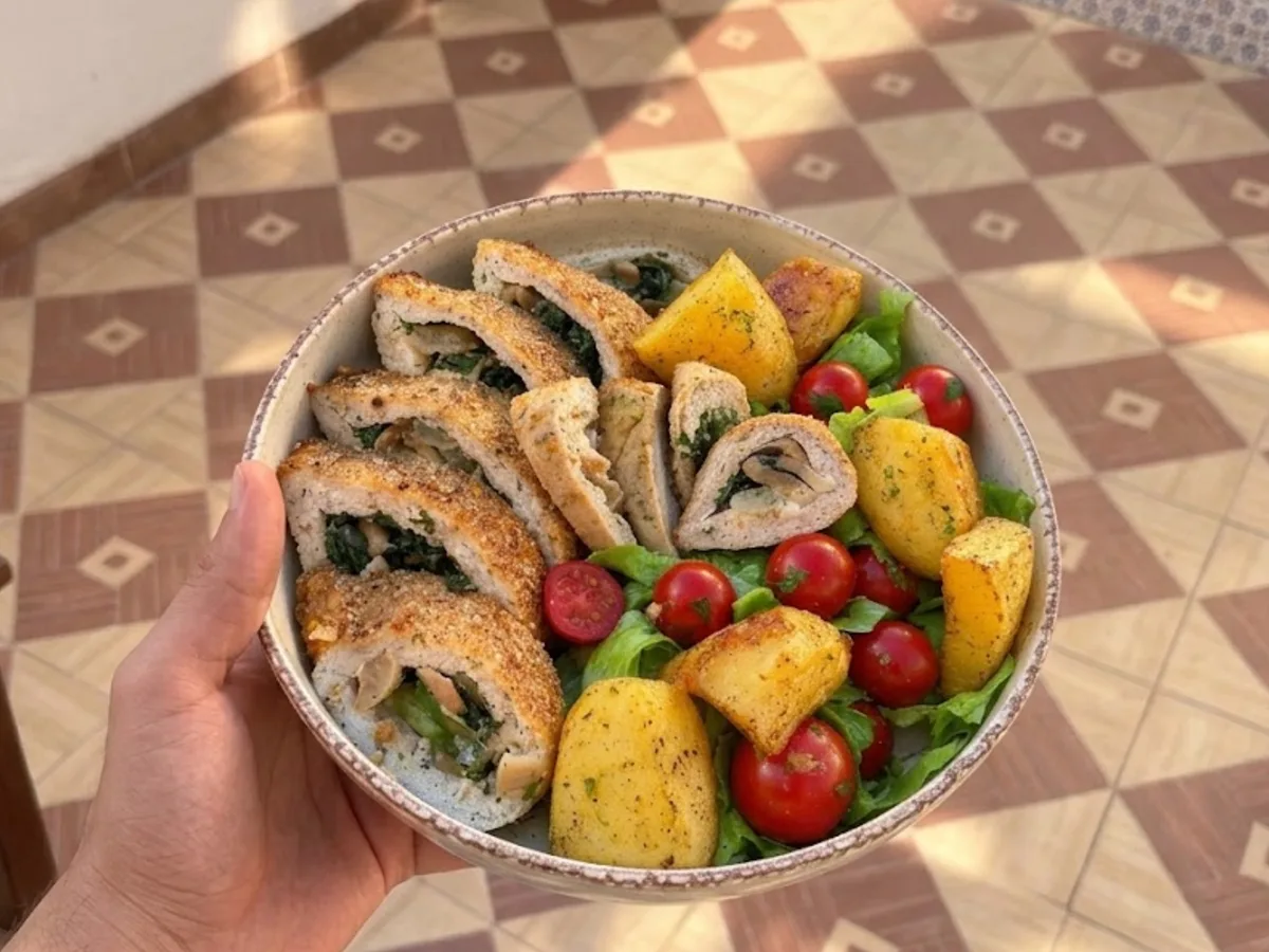 Galettes de poulet farcies aux champignons, aux épinards et au fromage